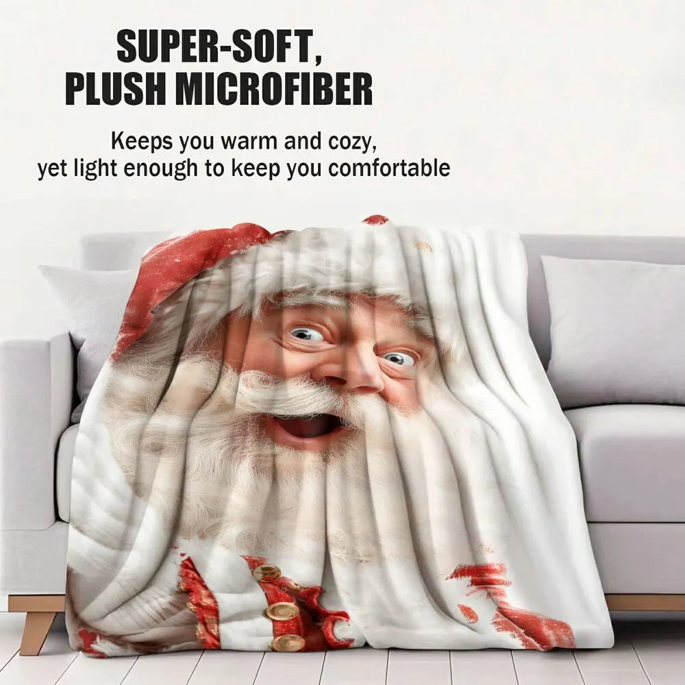 Festive Surprised Santa White Pattern Multipurpose Throw Blanket