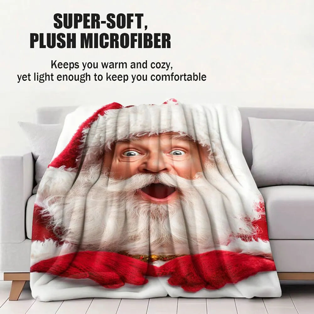 Festive Surprised Santa White Pattern Multipurpose Throw Blanket