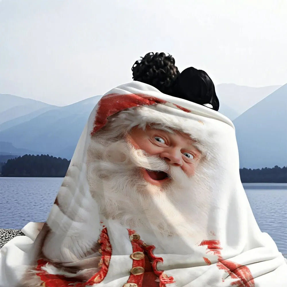 Festive Surprised Santa White Pattern Multipurpose Throw Blanket