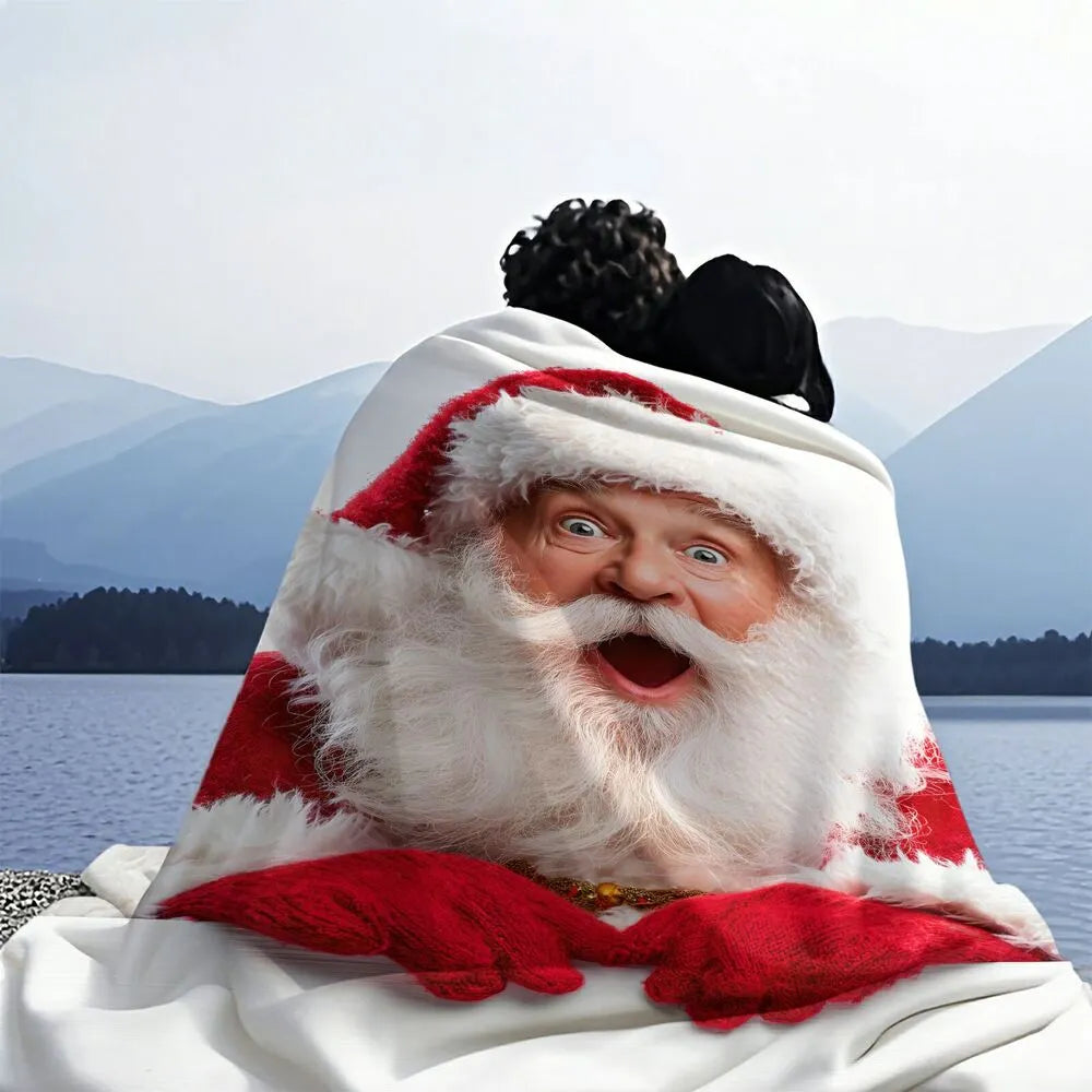 Festive Surprised Santa White Pattern Multipurpose Throw Blanket