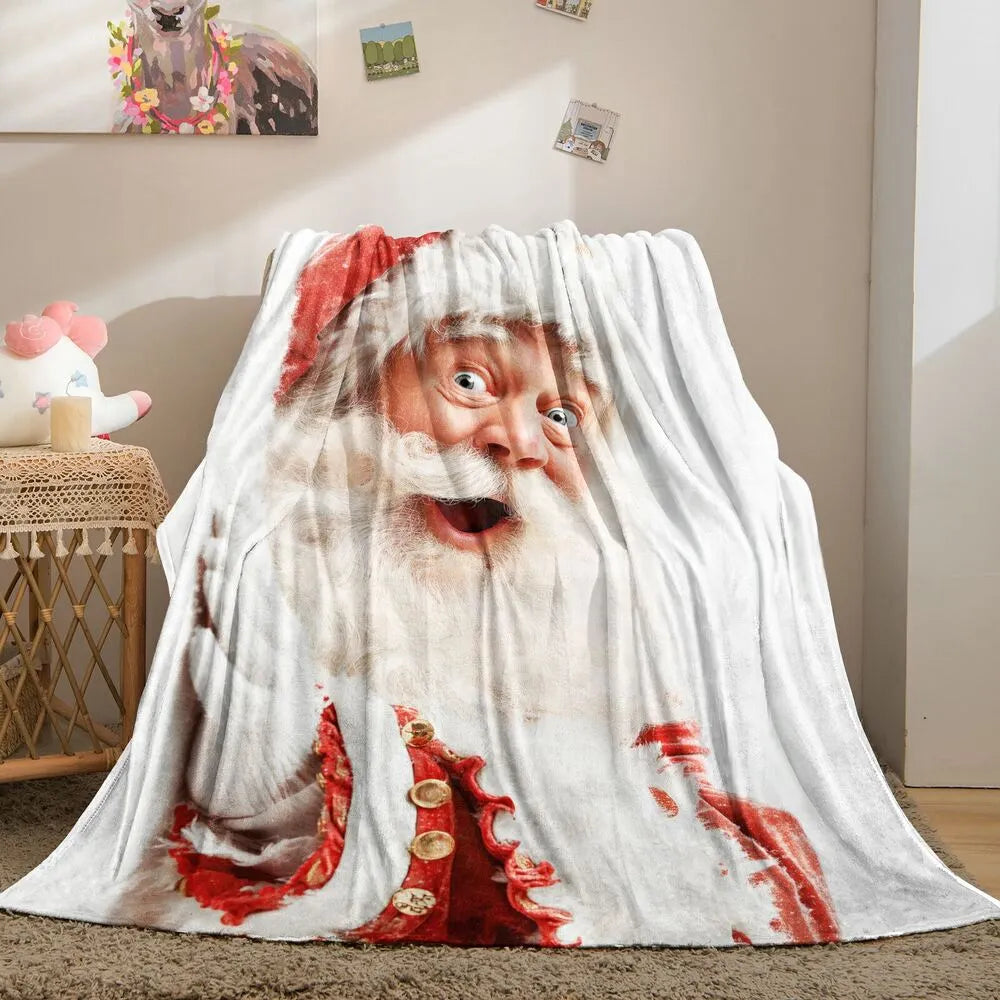 Festive Surprised Santa White Pattern Multipurpose Throw Blanket