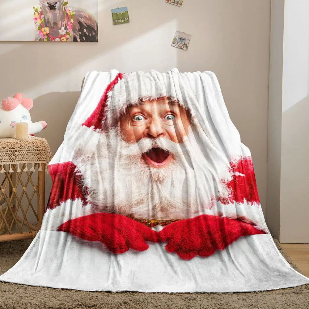 Festive Surprised Santa White Pattern Multipurpose Throw Blanket