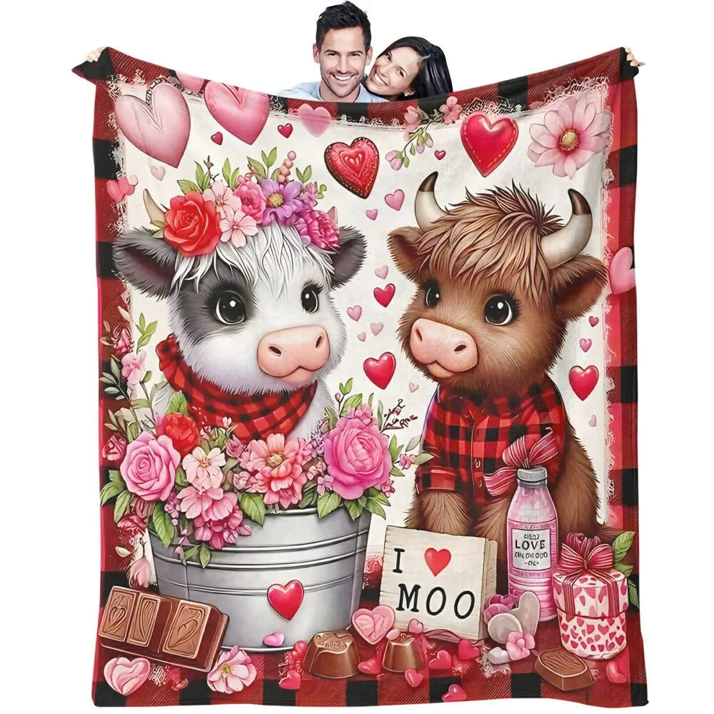 Festive Valentine Cows I Love Moo Pattern Multipurpose Throw Blanket