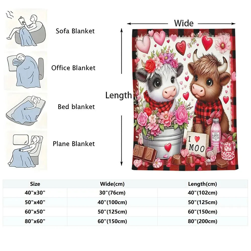 Festive Valentine Cows I Love Moo Pattern Multipurpose Throw Blanket
