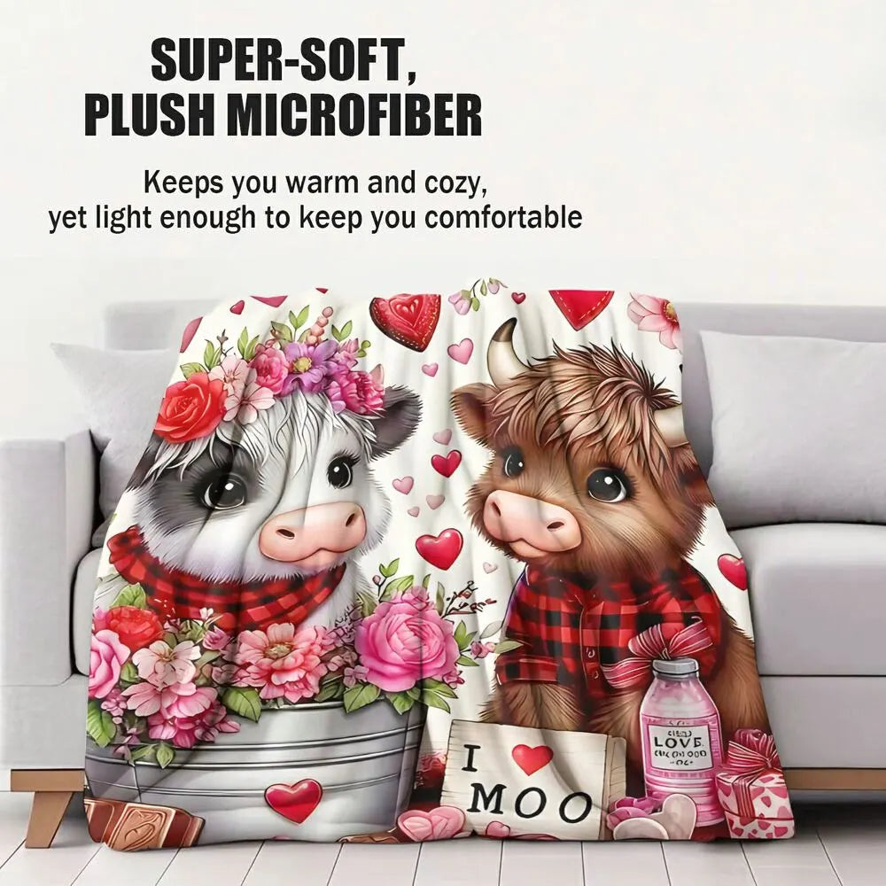 Festive Valentine Cows I Love Moo Pattern Multipurpose Throw Blanket