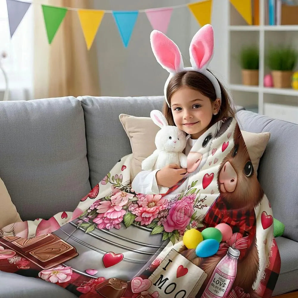 Festive Valentine Cows I Love Moo Pattern Multipurpose Throw Blanket