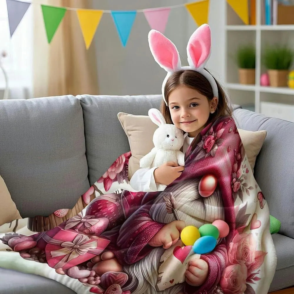 Festive Valentine Gnome Pink Heart Pattern Multipurpose Throw Blanket