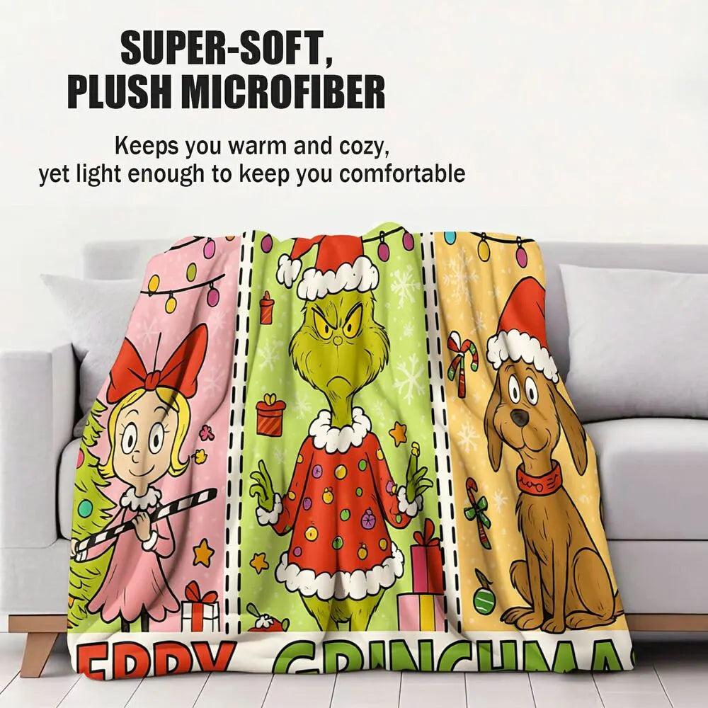 Festive Vintage Christmas Tree Floral Border White Pattern Multipurpose Throw Blanket