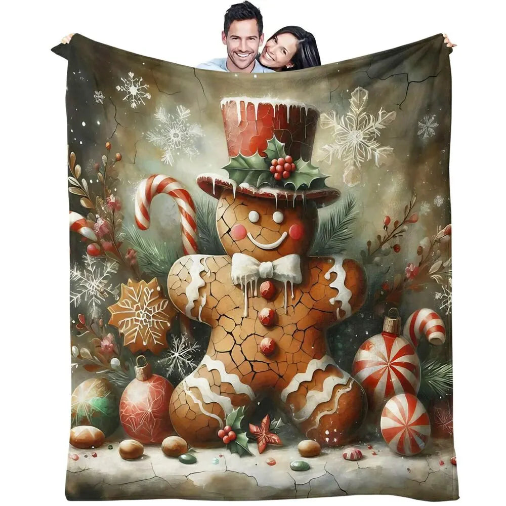 Festive Vintage Gingerbread Man Christmas Scene Dark Pattern Multipurpose Throw Blanket