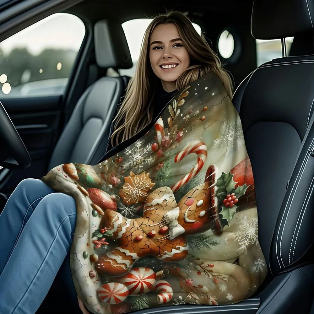 Festive Vintage Gingerbread Man Christmas Scene Dark Pattern Multipurpose Throw Blanket
