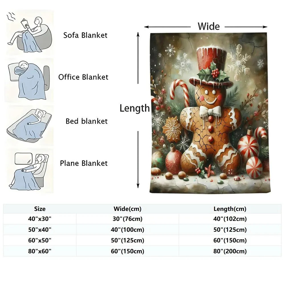 Festive Vintage Gingerbread Man Christmas Scene Dark Pattern Multipurpose Throw Blanket