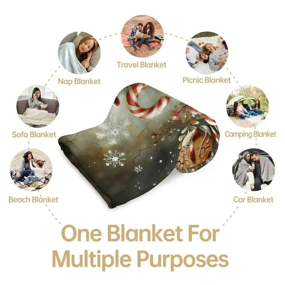 Festive Vintage Gingerbread Man Christmas Scene Dark Pattern Multipurpose Throw Blanket