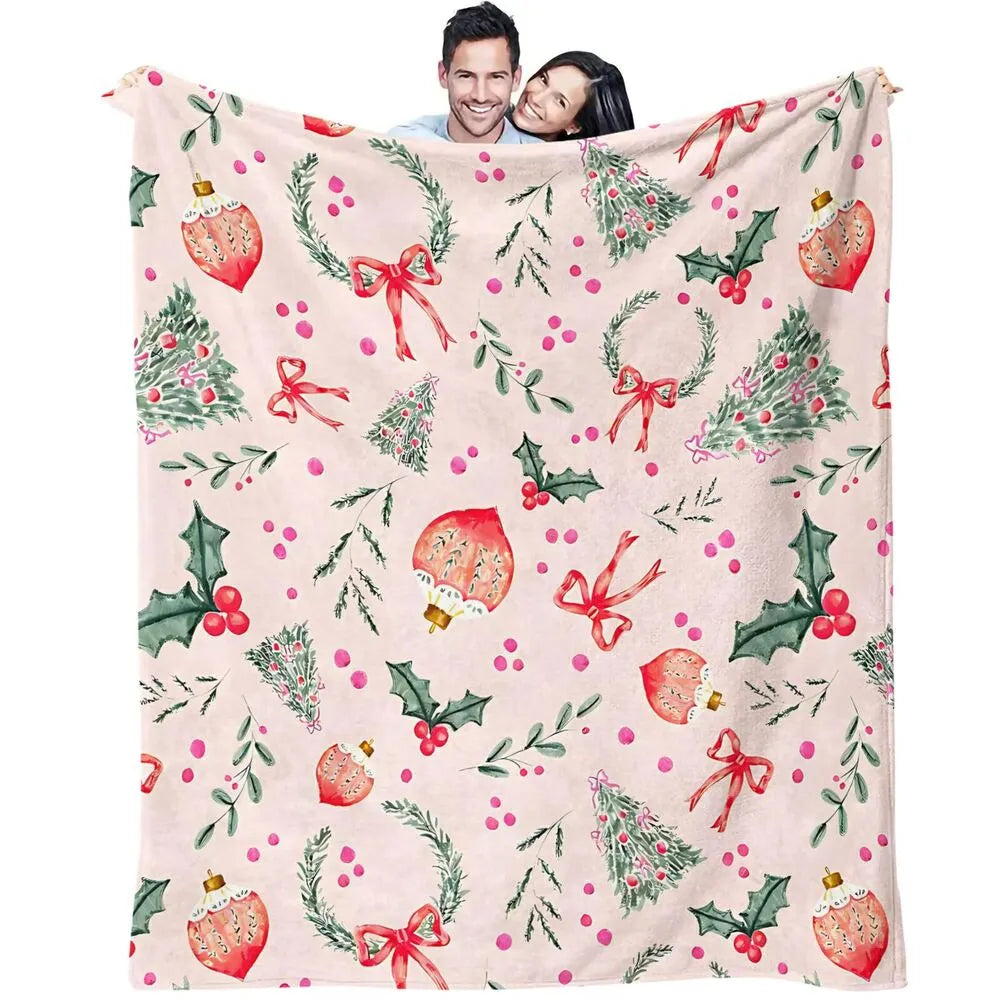 Festive Watercolor Christmas Elements Pink Pattern Multipurpose Throw Blanket