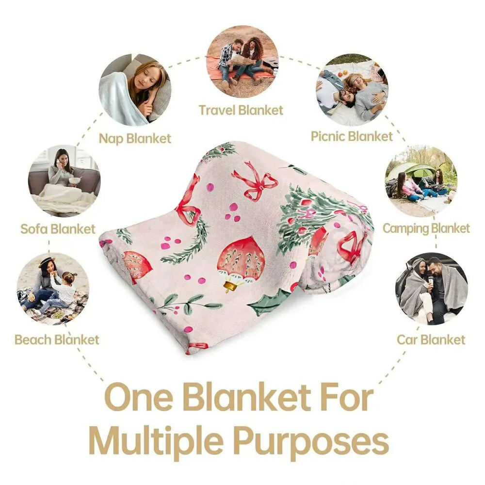 Festive Watercolor Christmas Elements Pink Pattern Multipurpose Throw Blanket