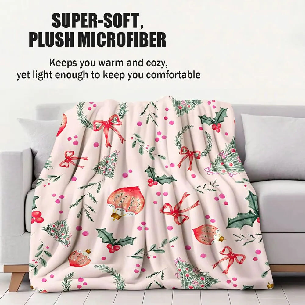 Festive Watercolor Christmas Elements Pink Pattern Multipurpose Throw Blanket