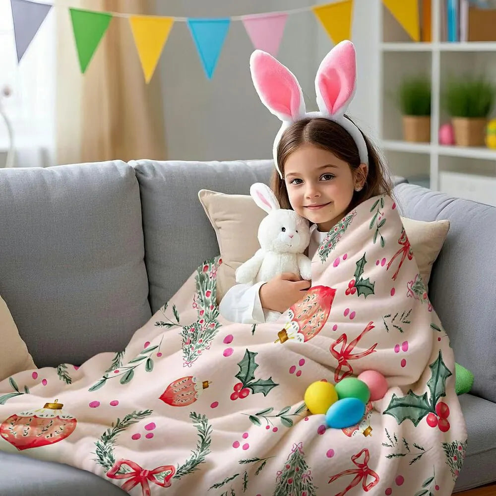 Festive Watercolor Christmas Elements Pink Pattern Multipurpose Throw Blanket