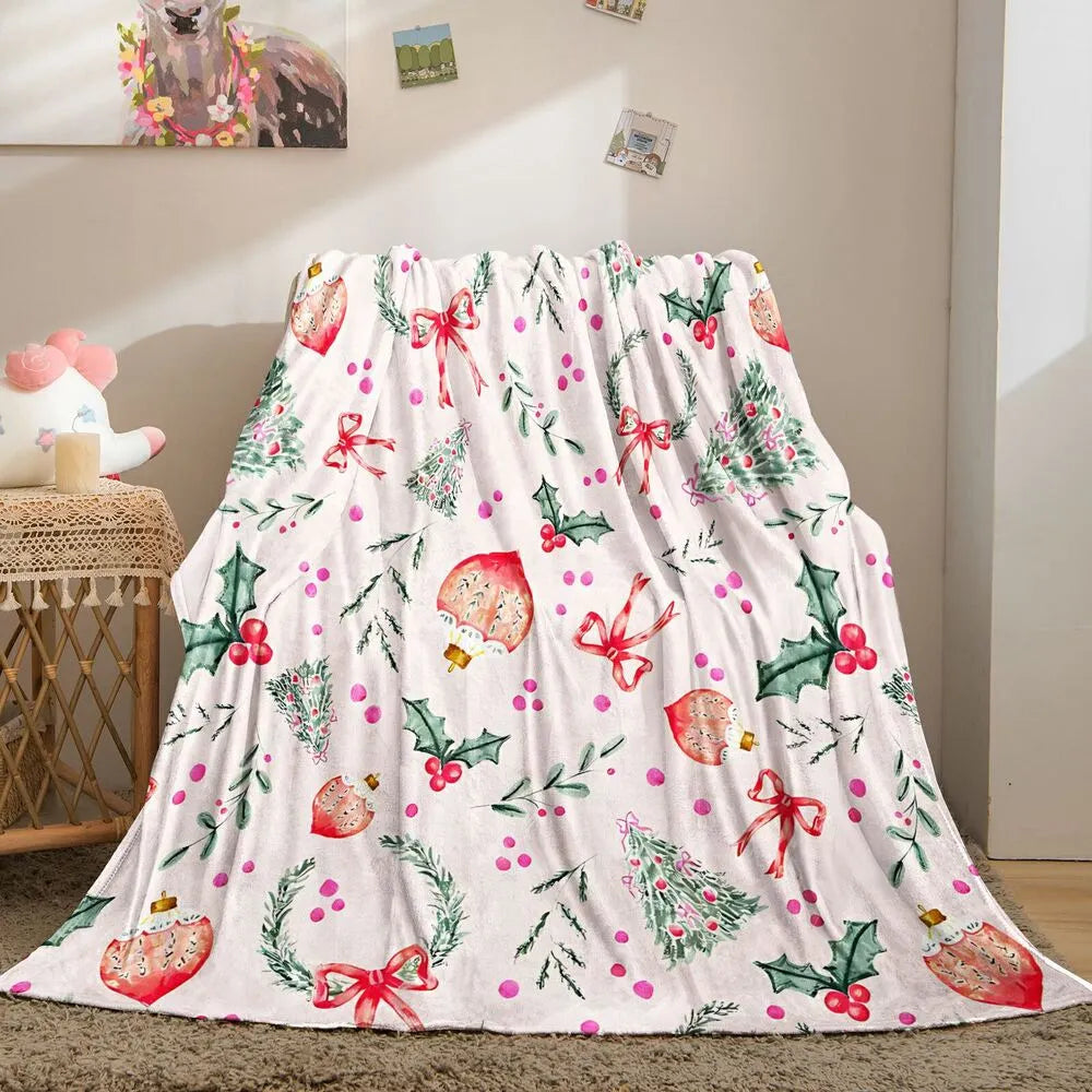 Festive Watercolor Christmas Elements Pink Pattern Multipurpose Throw Blanket