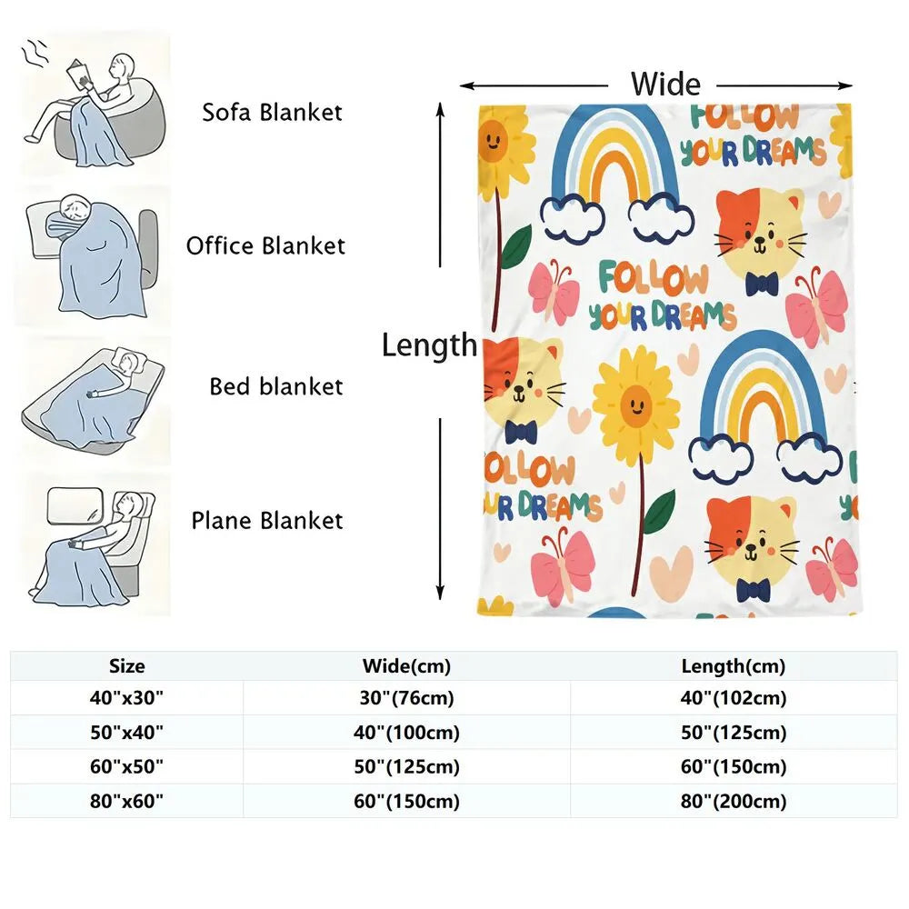 Follow Your Dreams Cute Cartoon Pattern Multipurpose Throw Blanket