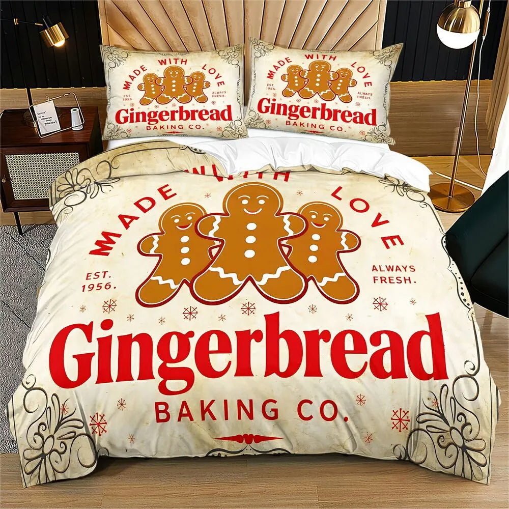 Gingerbread Baking Co Vintage Christmas Gift Duvet Cover Set Kids Bedding Set