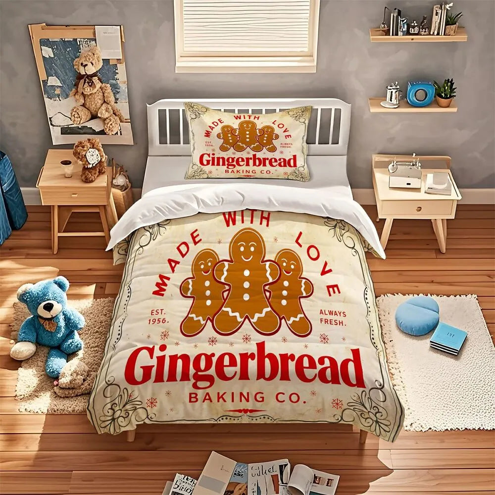 Gingerbread Baking Co Vintage Christmas Gift Duvet Cover Set Kids Bedding Set