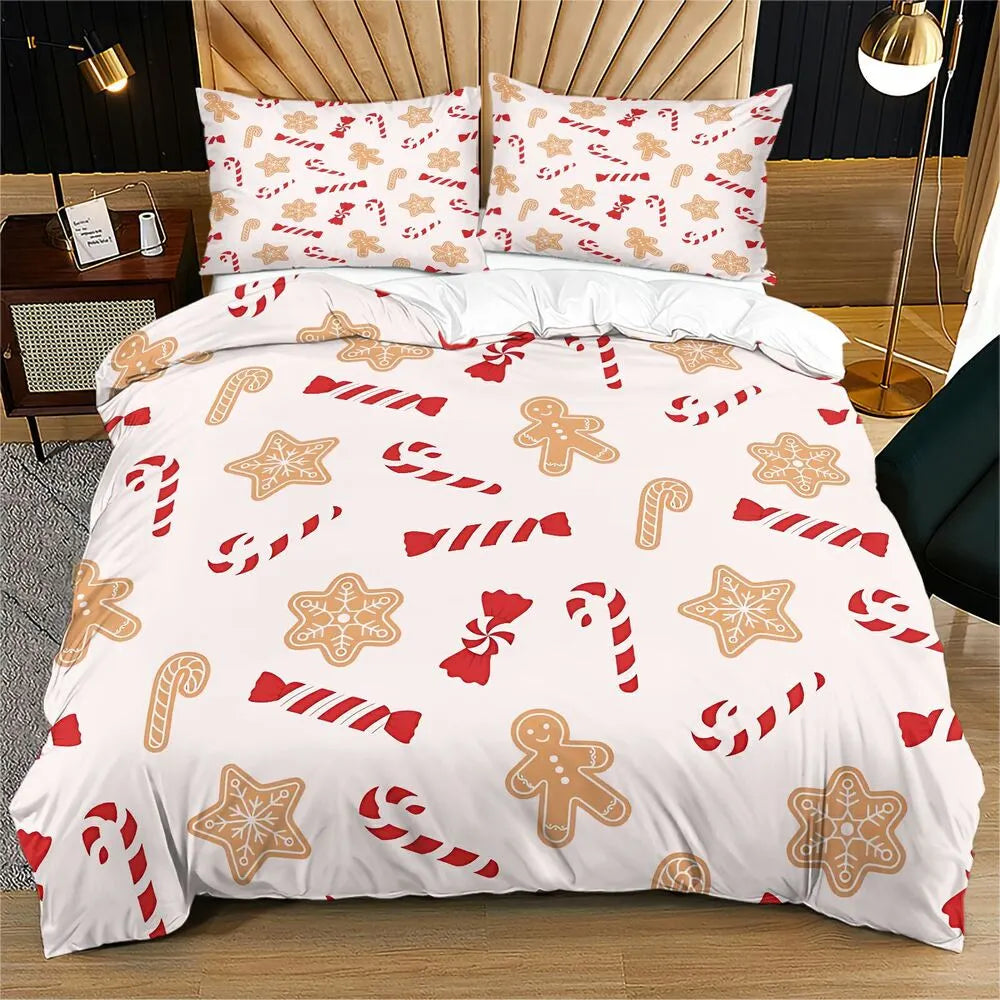 Gingerbread Candy Cane Christmas Gift Duvet Cover Set Kids Bedding Set