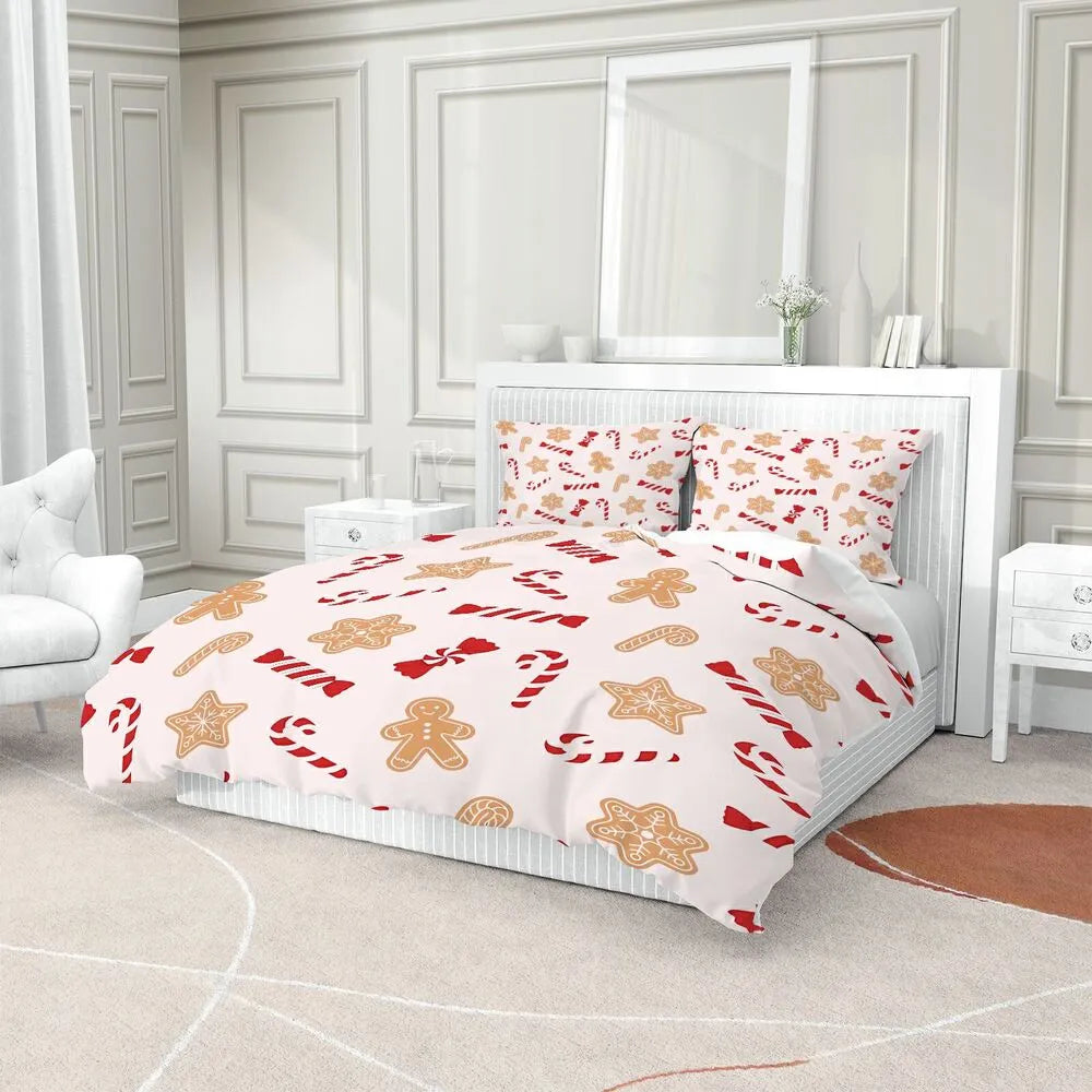 Gingerbread Candy Cane Christmas Gift Duvet Cover Set Kids Bedding Set
