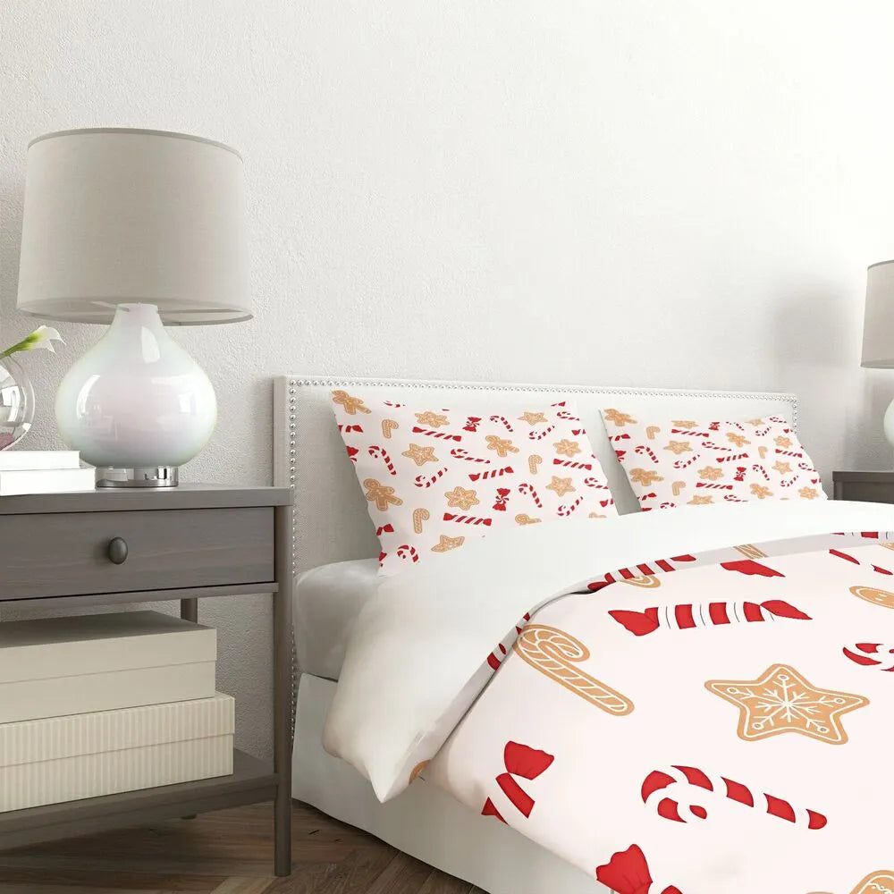 Gingerbread Candy Cane Christmas Gift Duvet Cover Set Kids Bedding Set
