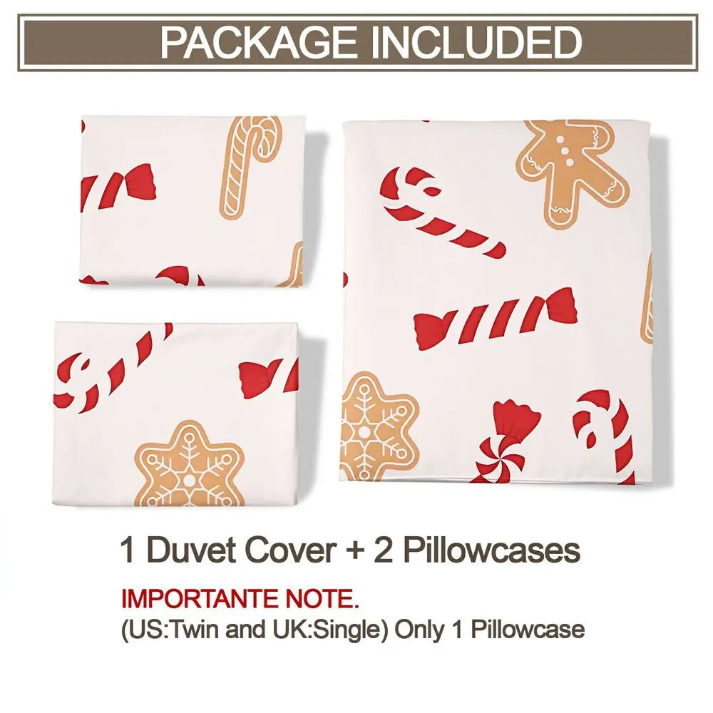 Gingerbread Candy Cane Christmas Gift Duvet Cover Set Kids Bedding Set