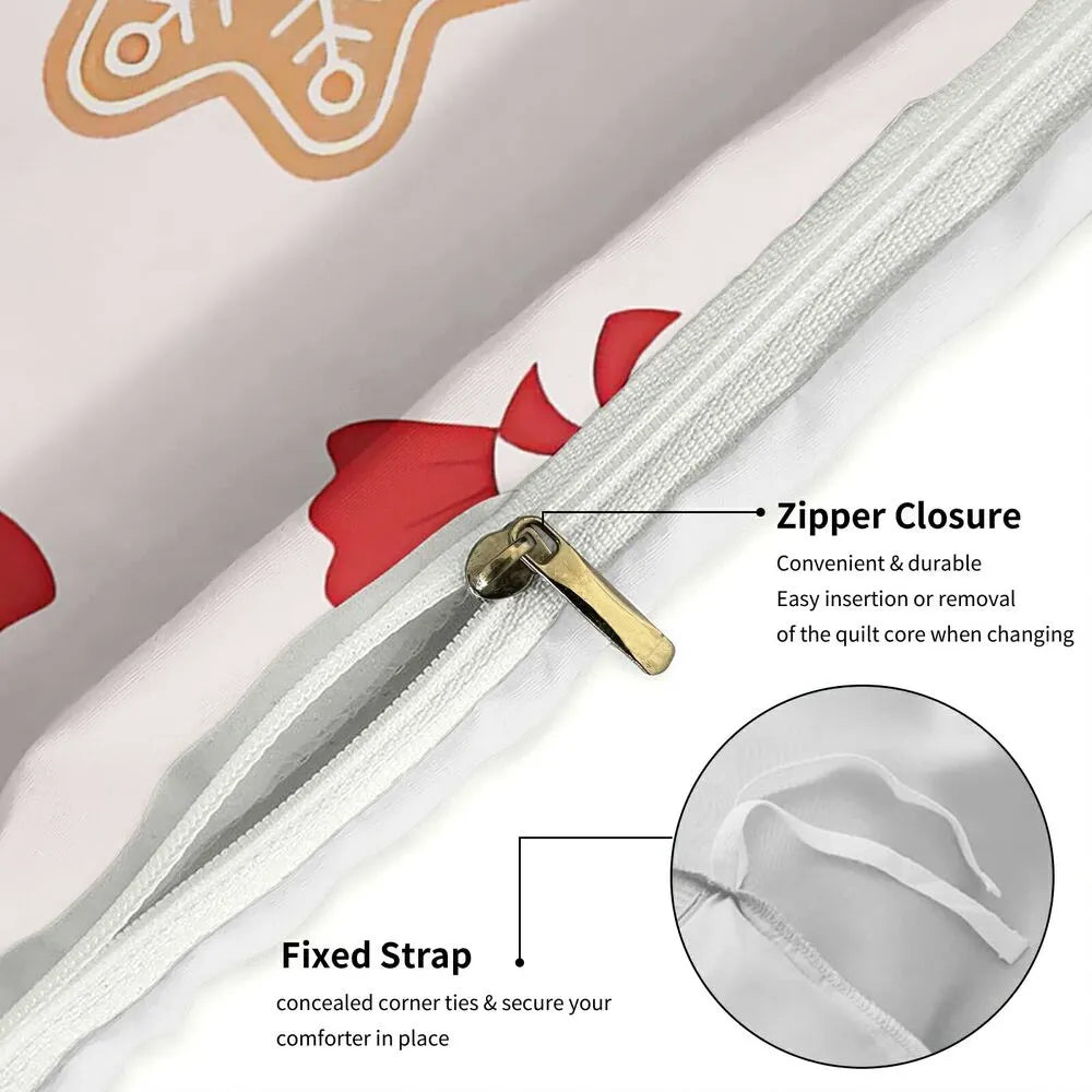 Gingerbread Candy Cane Christmas Gift Duvet Cover Set Kids Bedding Set