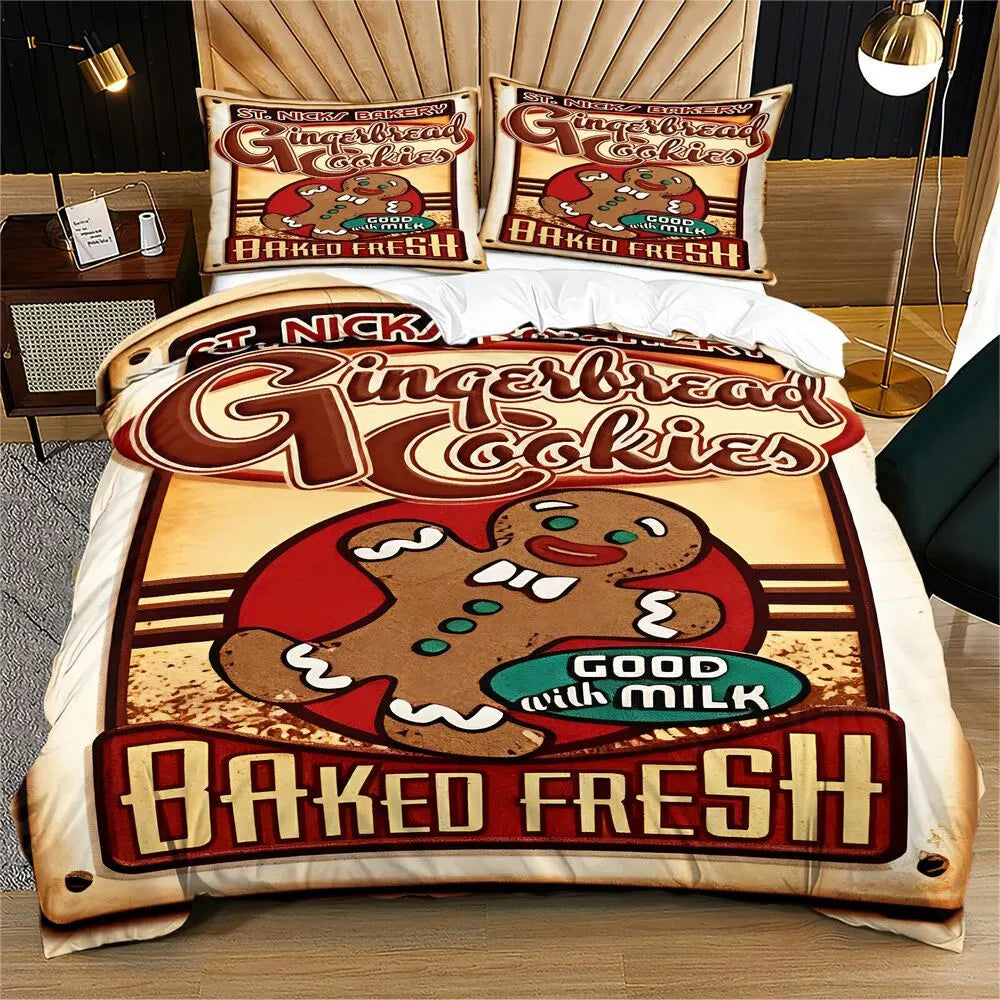 Gingerbread Cookie Vintage Christmas Gift Duvet Cover Set Kids Bedding Set