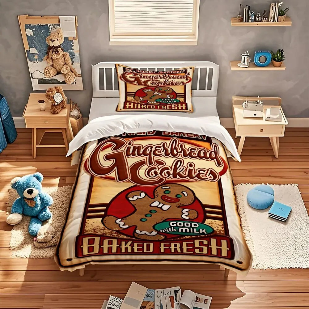 Gingerbread Cookie Vintage Christmas Gift Duvet Cover Set Kids Bedding Set