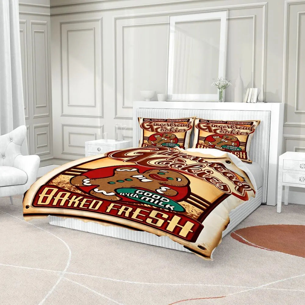 Gingerbread Cookie Vintage Christmas Gift Duvet Cover Set Kids Bedding Set