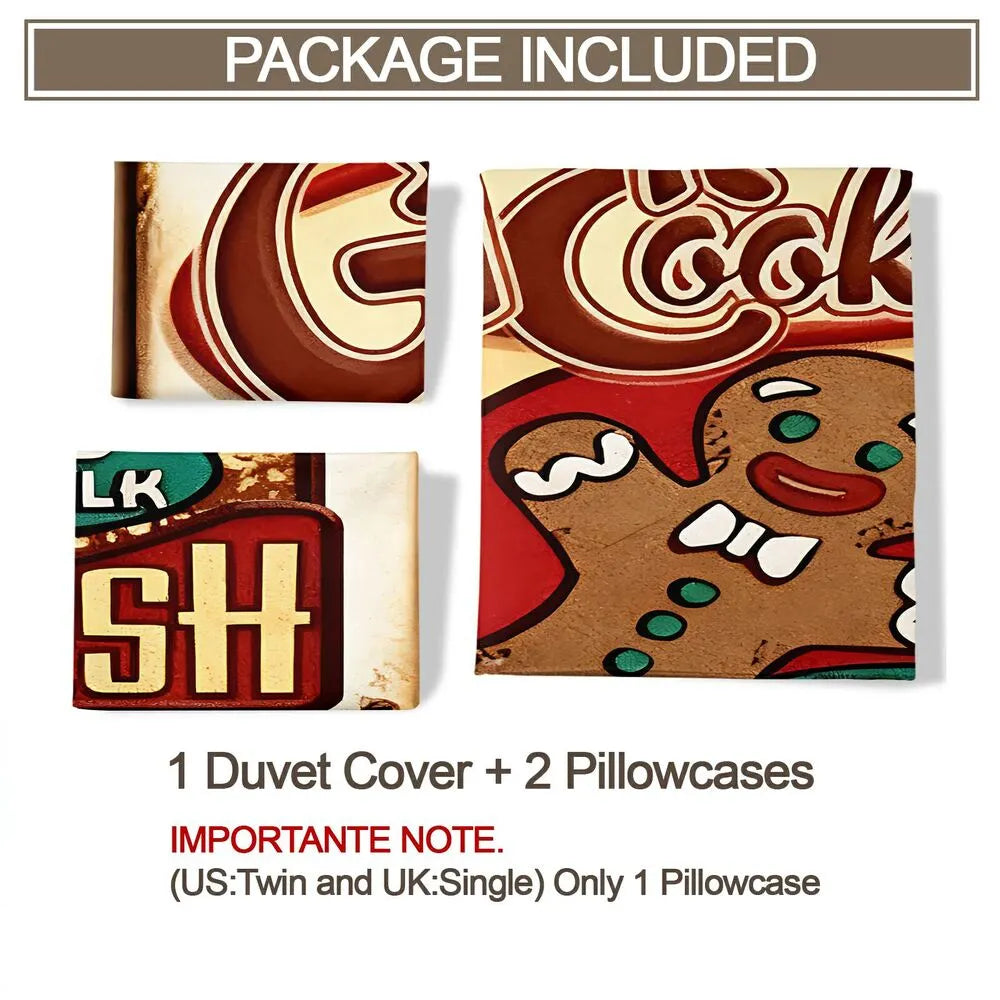 Gingerbread Cookie Vintage Christmas Gift Duvet Cover Set Kids Bedding Set