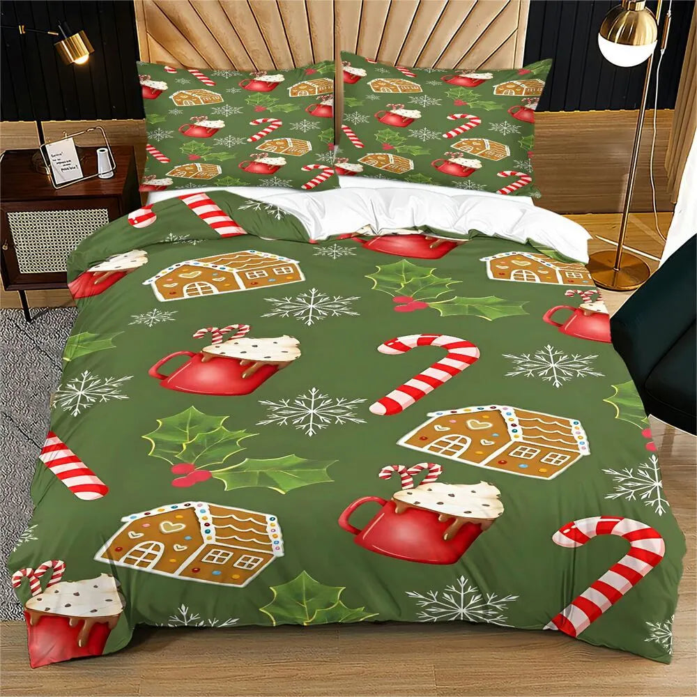 Gingerbread House Hot Cocoa Christmas Gift Duvet Cover Set Kids Bedding Set