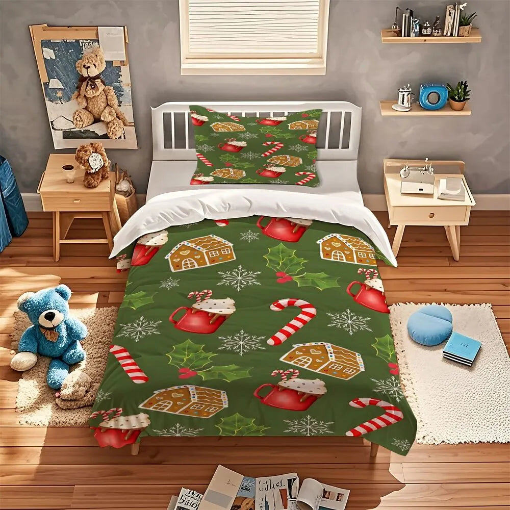 Gingerbread House Hot Cocoa Christmas Gift Duvet Cover Set Kids Bedding Set