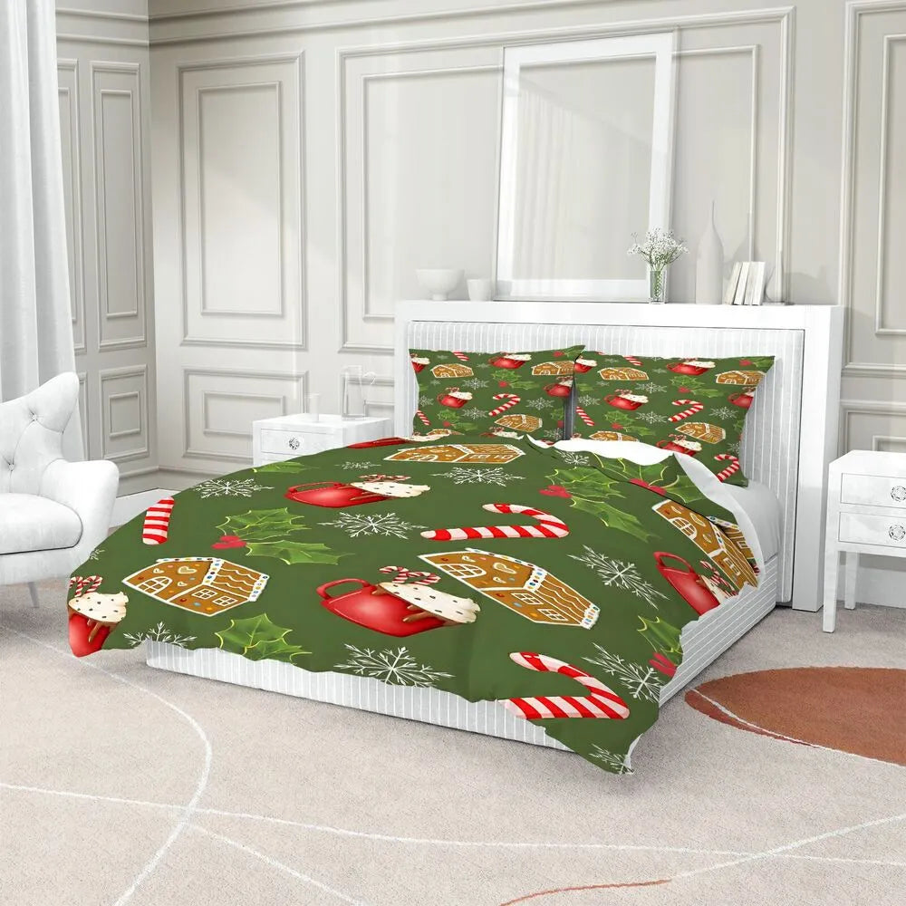 Gingerbread House Hot Cocoa Christmas Gift Duvet Cover Set Kids Bedding Set