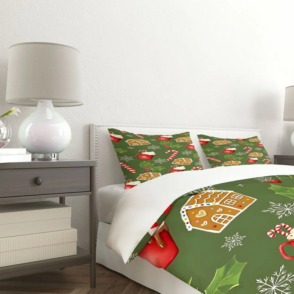 Gingerbread House Hot Cocoa Christmas Gift Duvet Cover Set Kids Bedding Set