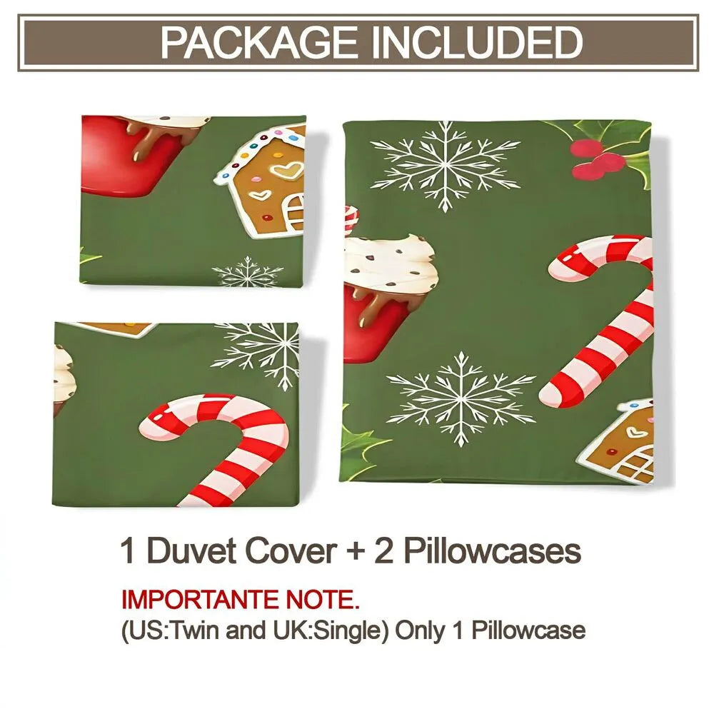 Gingerbread House Hot Cocoa Christmas Gift Duvet Cover Set Kids Bedding Set