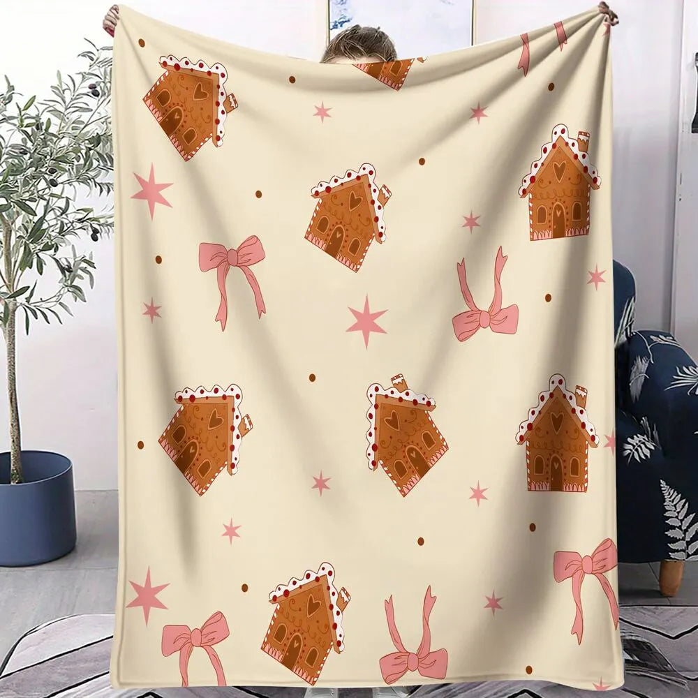 Gingerbread House and Bow Pattern Multipurpose Throw Blanket