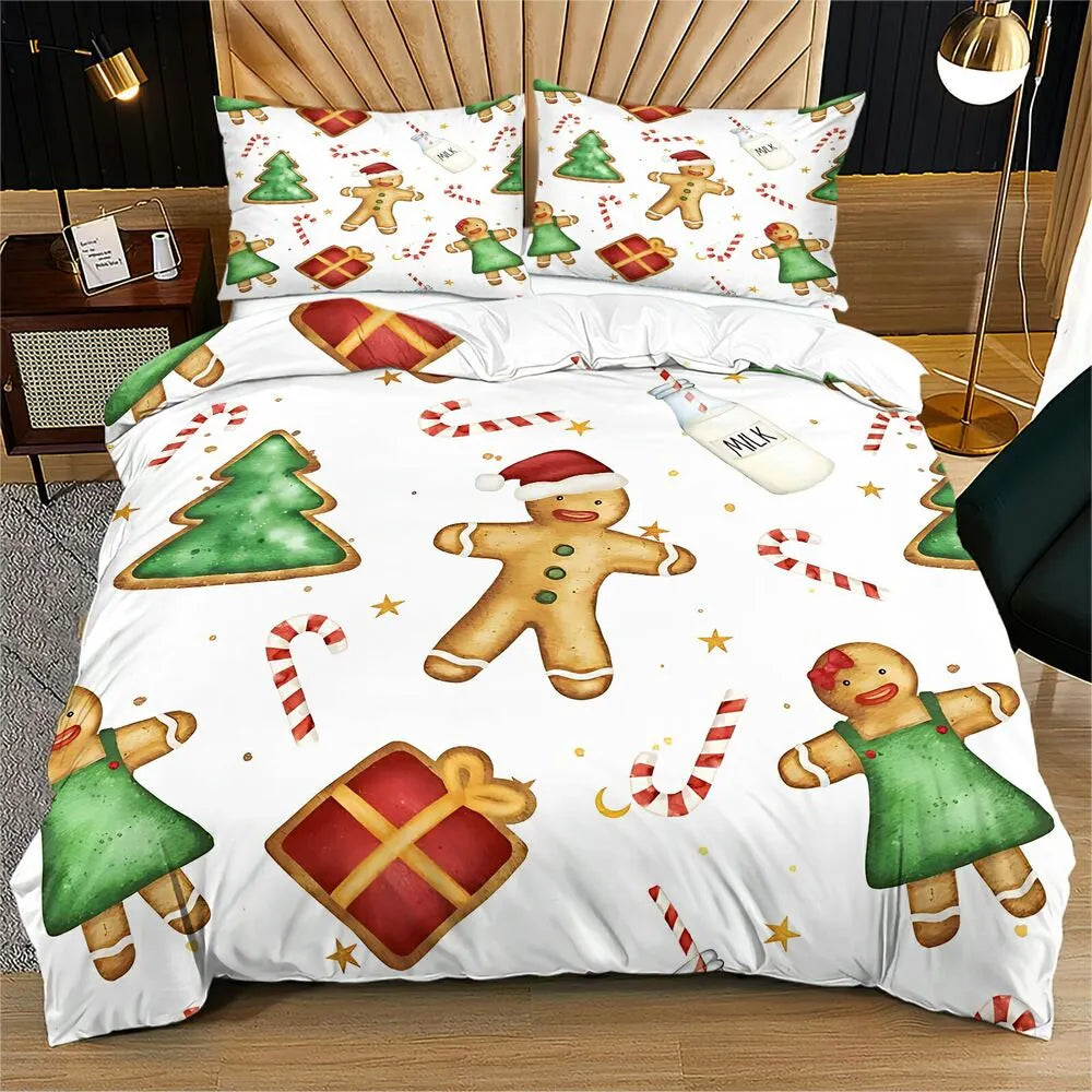 Gingerbread Man Christmas Gift Duvet Cover Set Kids Bedding Set
