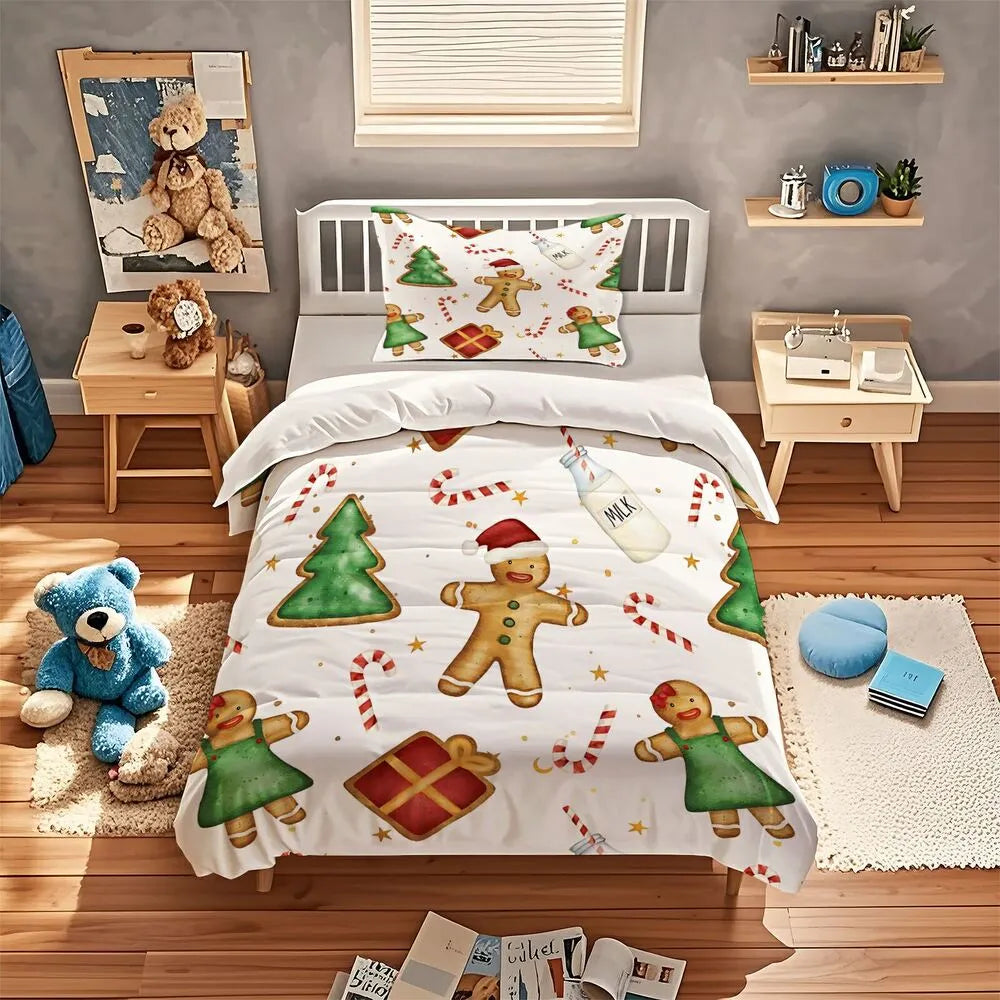 Gingerbread Man Christmas Gift Duvet Cover Set Kids Bedding Set