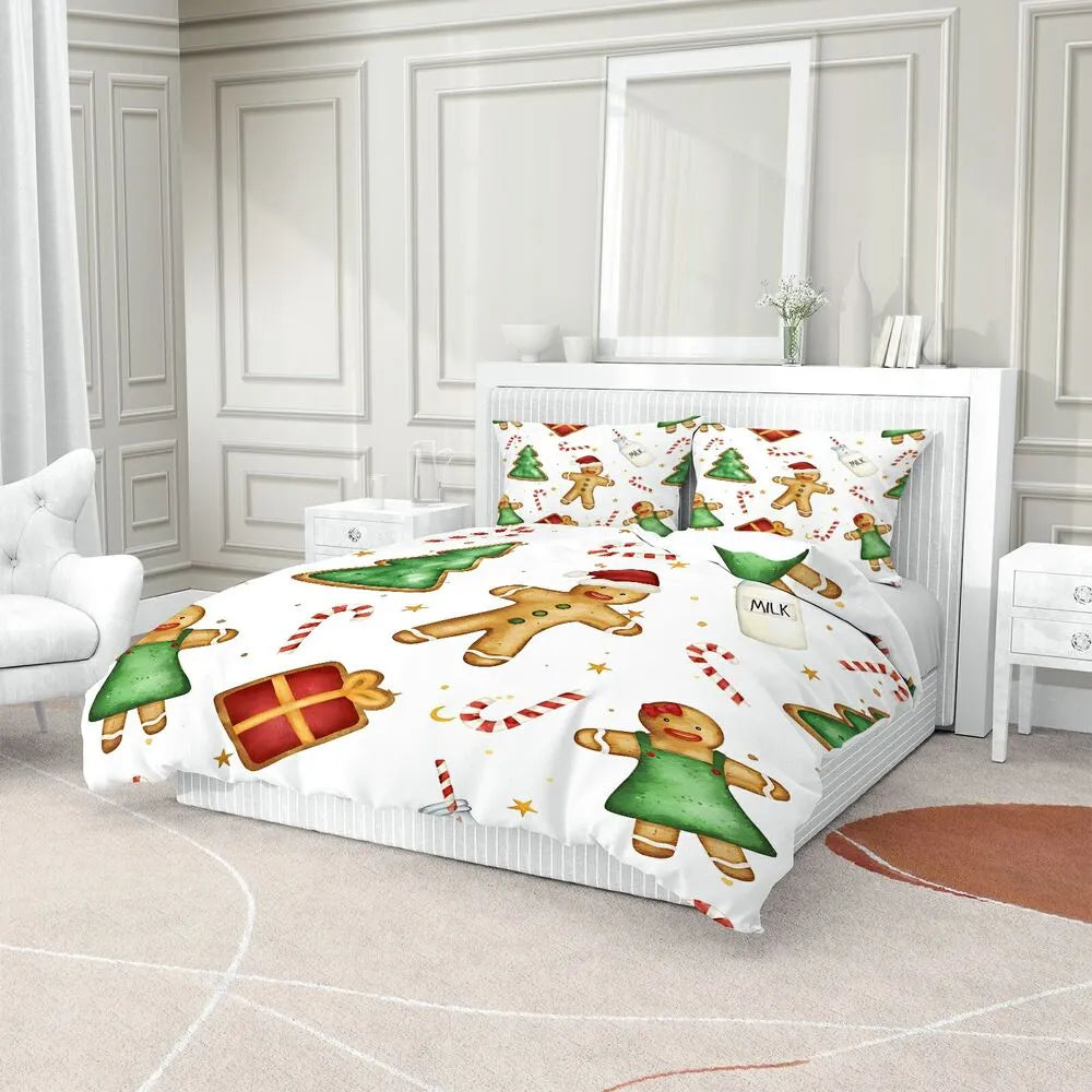Gingerbread Man Christmas Gift Duvet Cover Set Kids Bedding Set