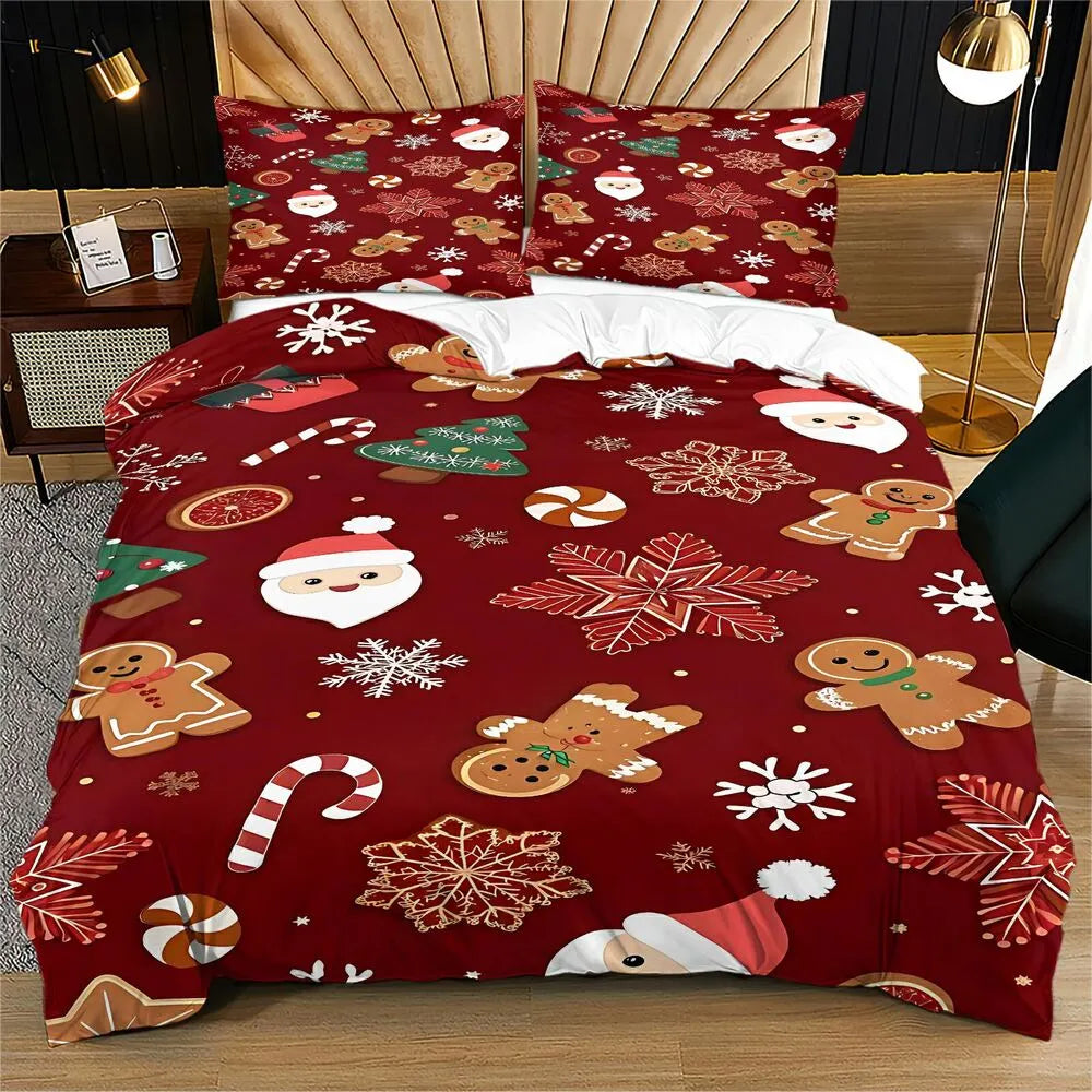 Gingerbread Santa Snowflake Christmas Gift Duvet Cover Set Kids Bedding Set