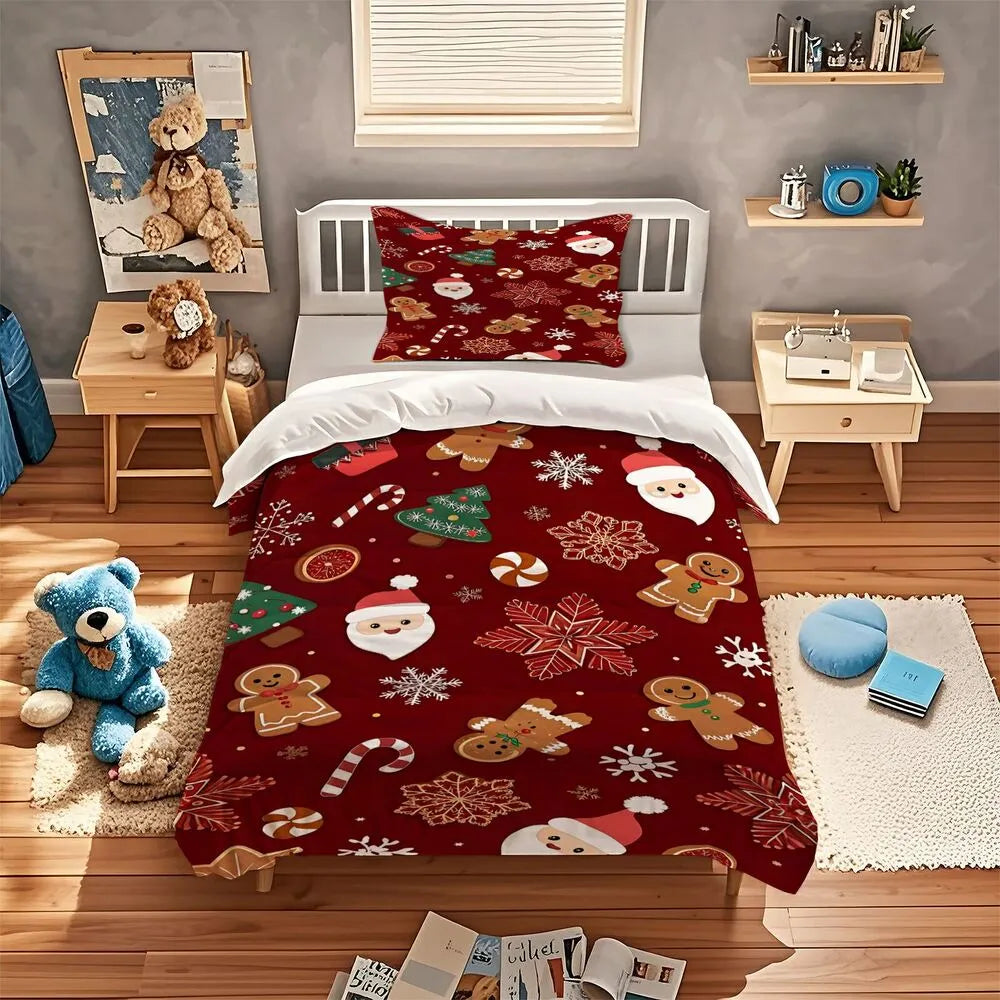 Gingerbread Santa Snowflake Christmas Gift Duvet Cover Set Kids Bedding Set