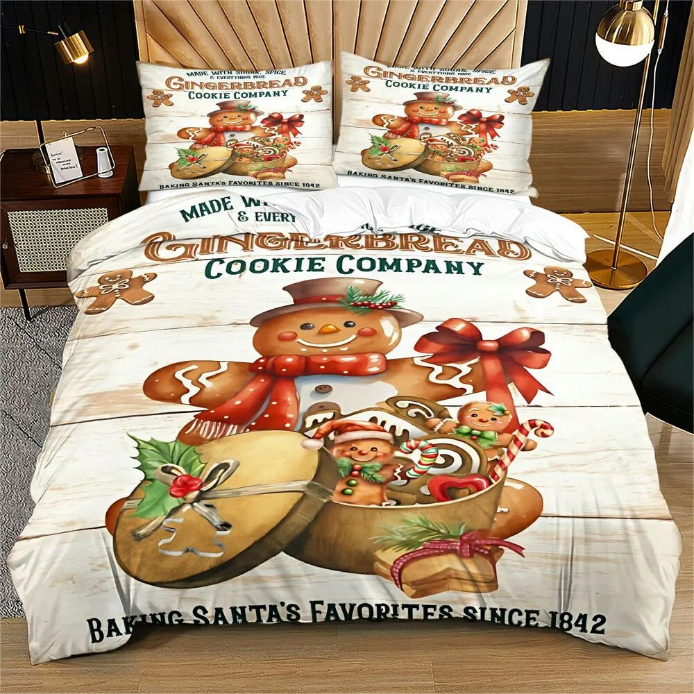 Gingerbread Snowman Cookie Company Christmas Gift Duvet Cover Set Kids Bedding Set