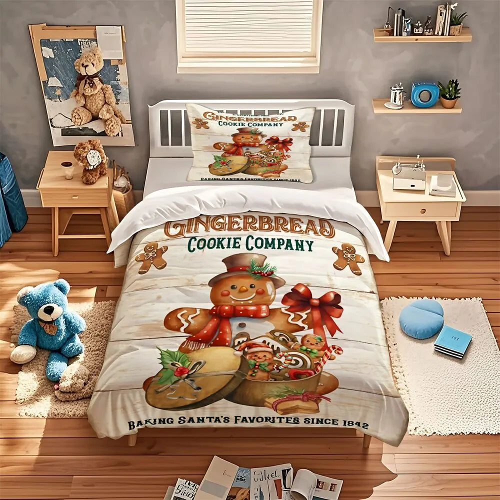 Gingerbread Snowman Cookie Company Christmas Gift Duvet Cover Set Kids Bedding Set