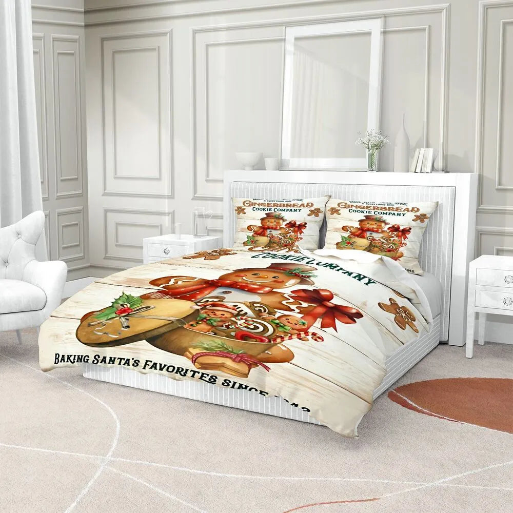 Gingerbread Snowman Cookie Company Christmas Gift Duvet Cover Set Kids Bedding Set