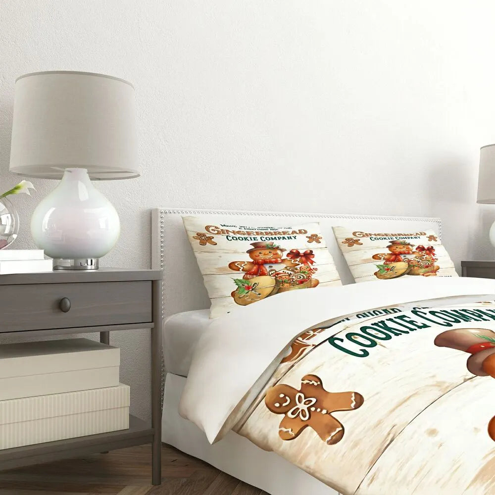 Gingerbread Snowman Cookie Company Christmas Gift Duvet Cover Set Kids Bedding Set