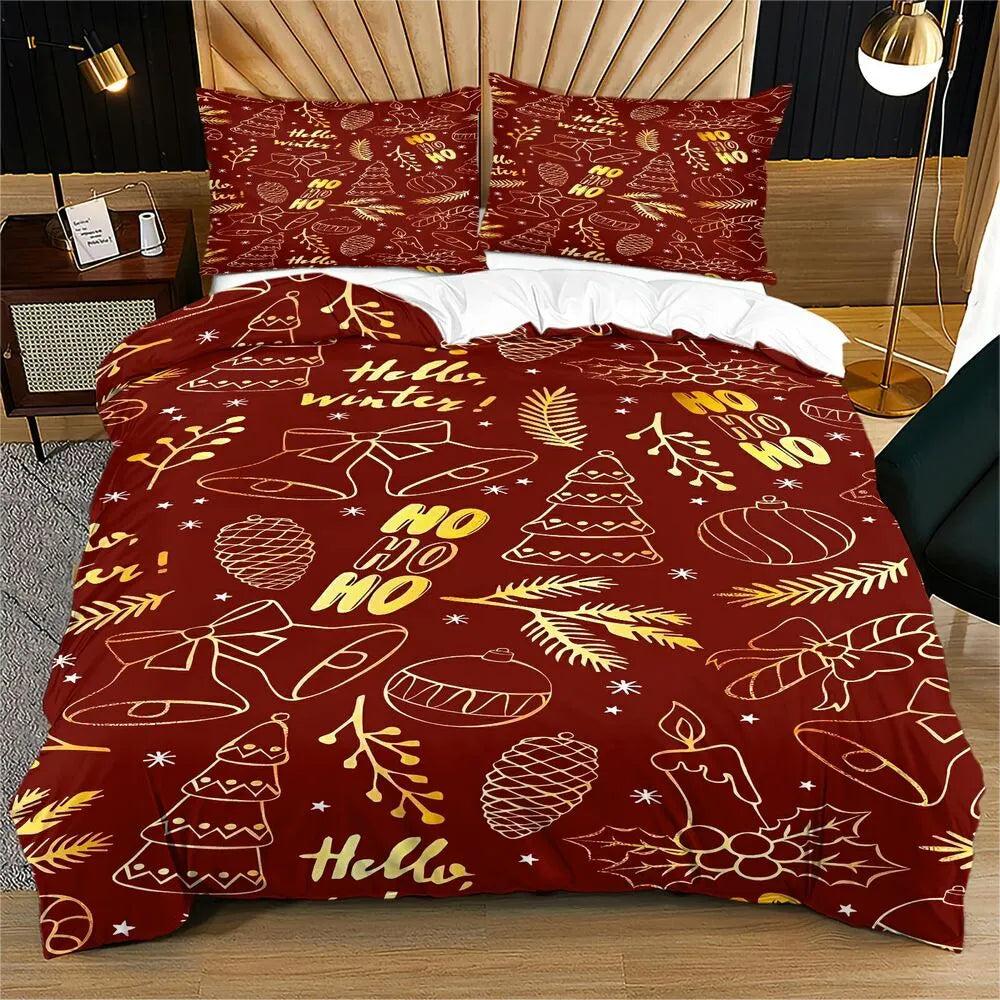 Golden Christmas Bell Ho Ho Ho Christmas Gift Duvet Cover Set Kids Bedding Set
