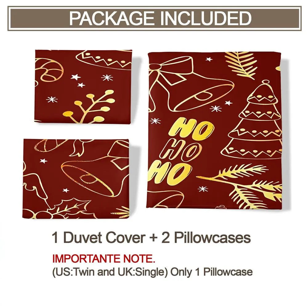 Golden Christmas Bell Ho Ho Ho Christmas Gift Duvet Cover Set Kids Bedding Set